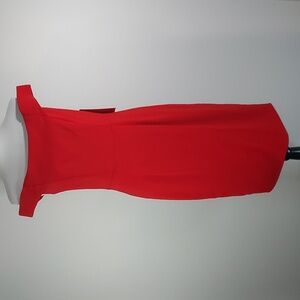 Carmen Marc Valvo Red Off-Shoulder Midi Dress